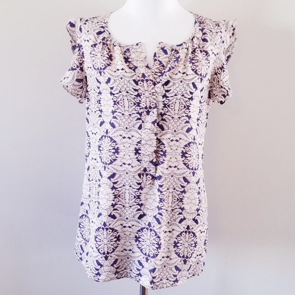 CAbi Tops - CAbi | Flutter Sleeve Print Blouse | S